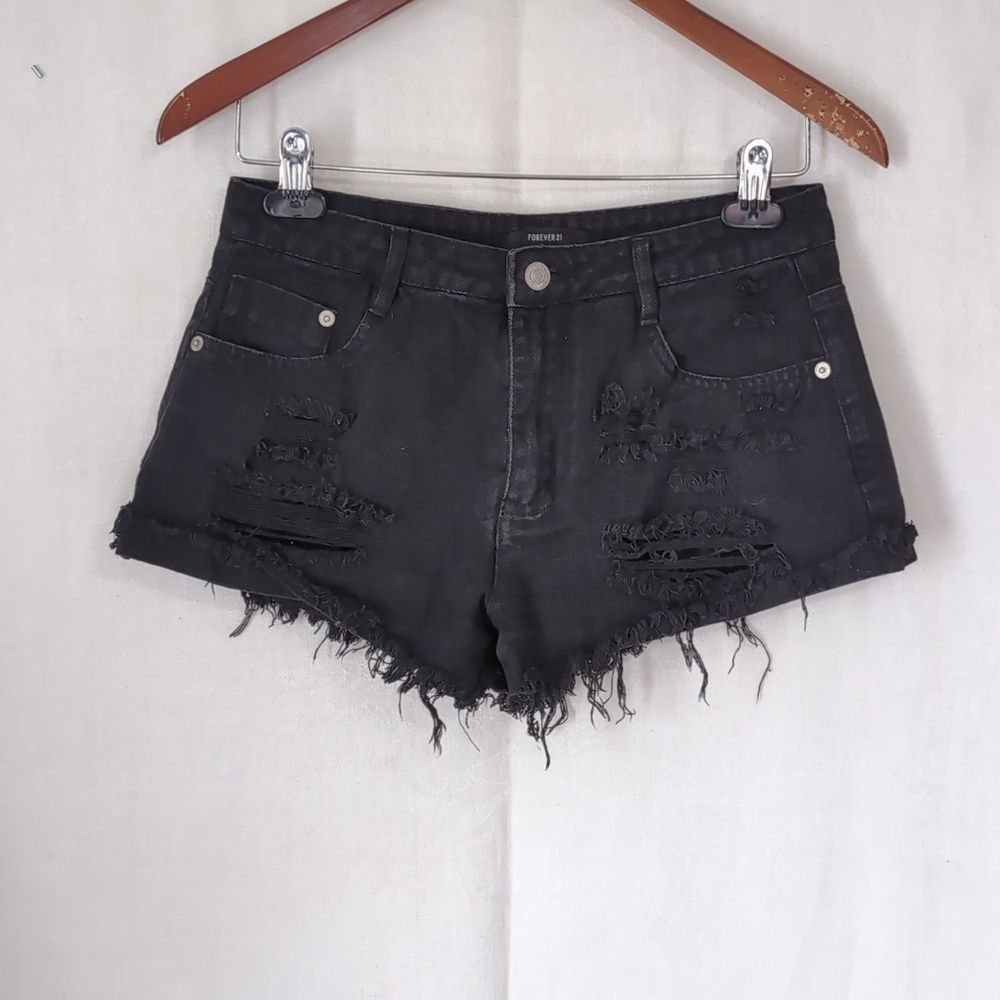 Forever 21 Black Denim Midrise Shortie Cut-off Shorts Size Small